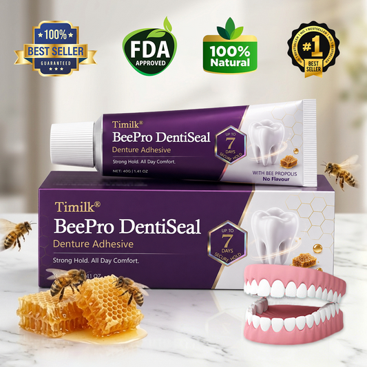 Timilk® BeePro DentiSeal Denture Adhesive🦷🐝💜 FDA Certified (Clinically Proven 96-Hour Lock Hold with Bee Propolis Gum Comfort for Secure, Comfortable & Zinc-Free Denture Fit)